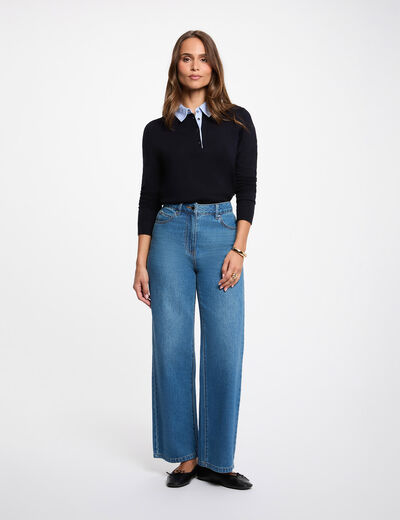 Sweater with shirt collar navy blue women