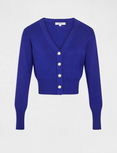 Cardigan V-neck and long sleeves mid blue ladies'