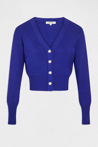 Cardigan V-neck and long sleeves mid blue ladies'