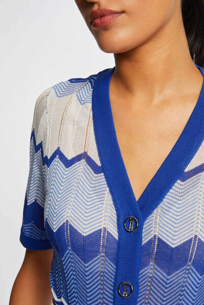 Short-sleeved jumper chevron print mid blue ladies'