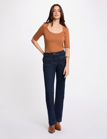 High-waisted bootcut jeans raw denim women