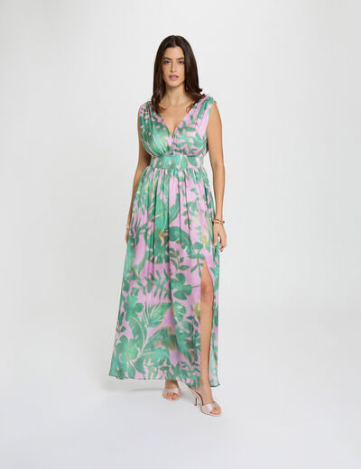 Long dress with V-neck multicolor women