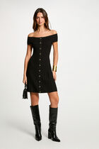 Robe tricot courte trapèze noir femme