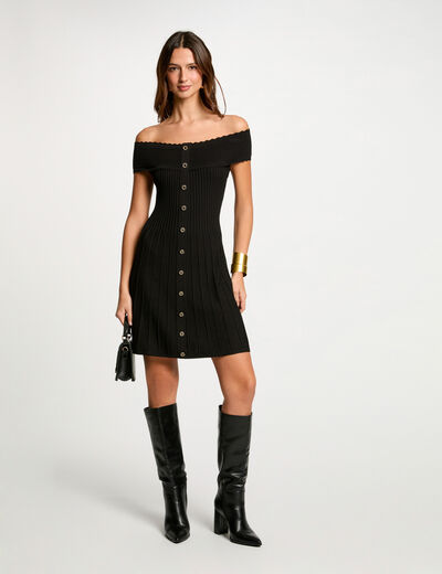 A-line mini knitted dress black women