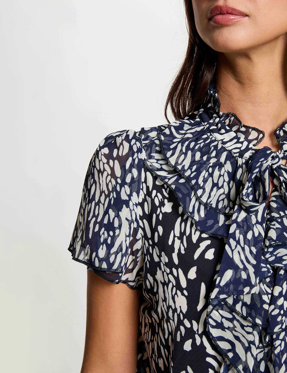 Tie-neck shirt navy blue women