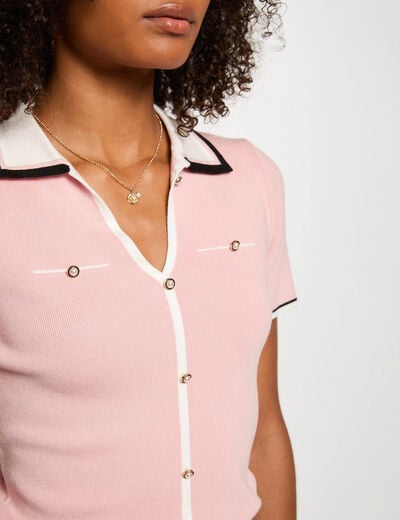 Jumper polo collar and short sleeves powdered pink women