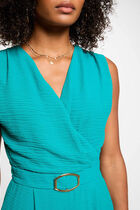 Combinaison jambe large détail boucle bleu turquoise femme