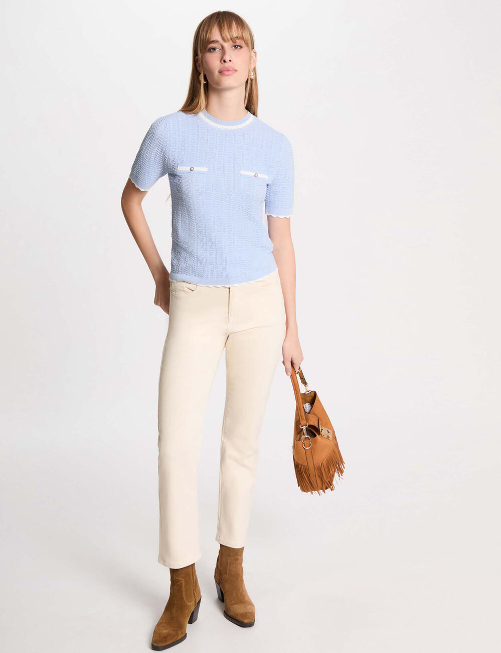 Short-sleeved jumper sky blue women