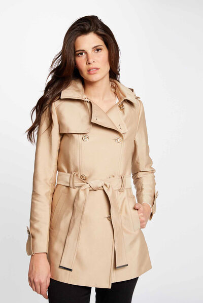 Straight belted trenchcoat with hood camel ladies'