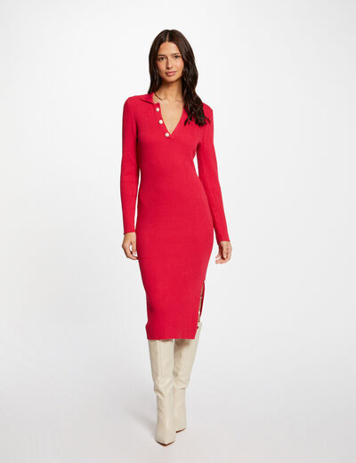 Fitted jumper dress buttons and slit fuchsia ladies'