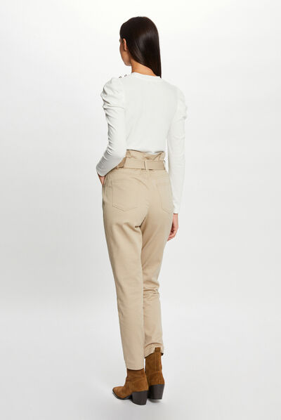 Ribbed long-sleeved t-shirt ecru ladies'