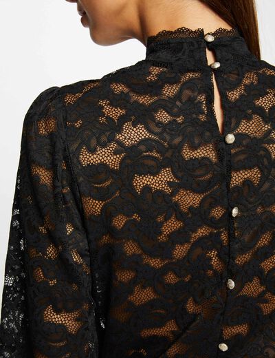 Lace long-sleeved t-shirt black ladies'