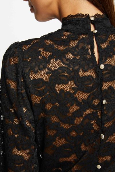 Lace long-sleeved t-shirt black ladies'