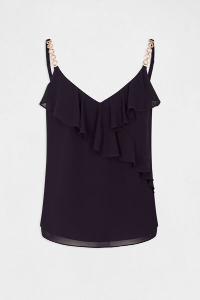 Vest top with thin straps and ruffles navy ladies'