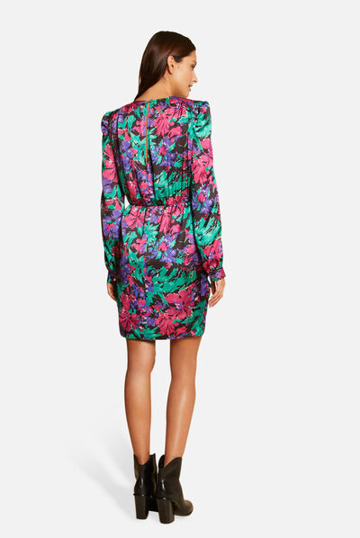 Draped fitted dress with floral print multico ladies'