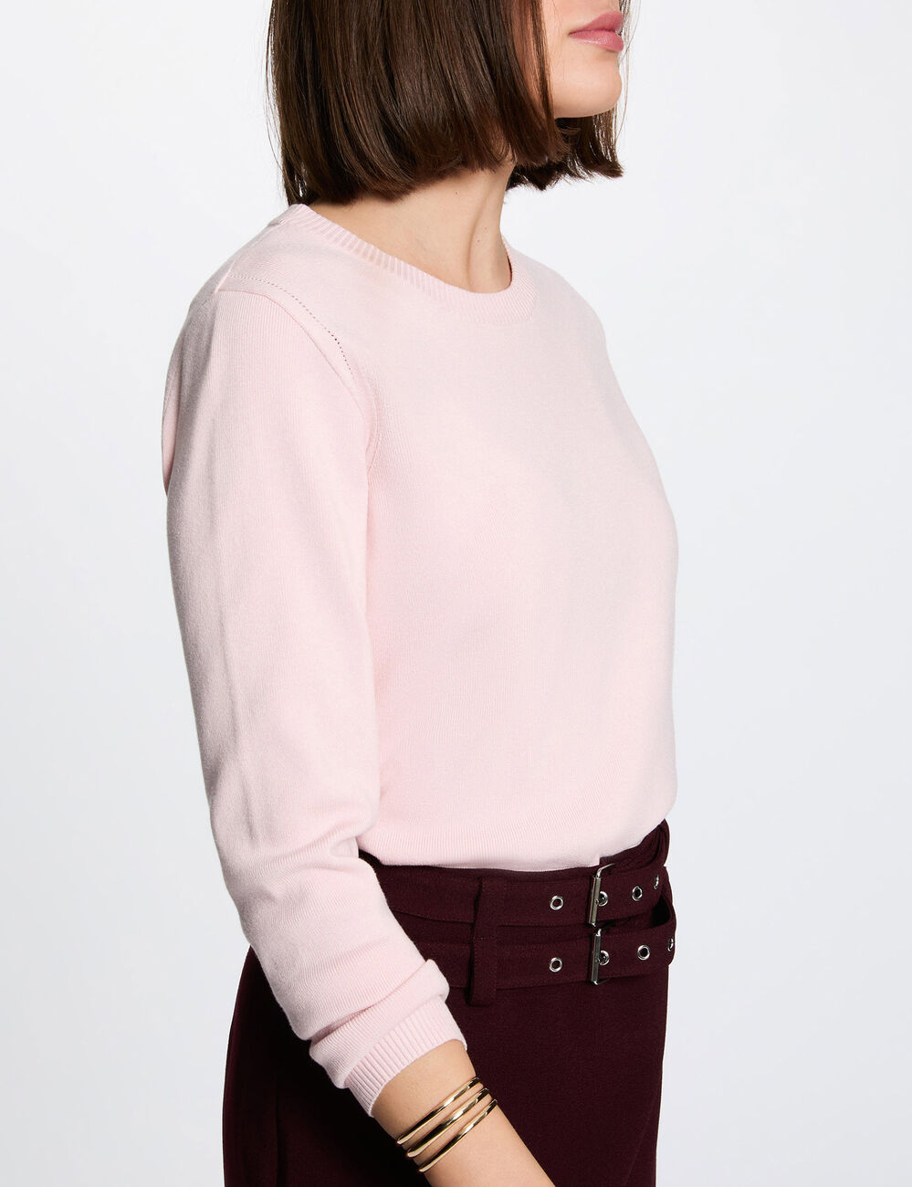 Textured knit sweater light pink women