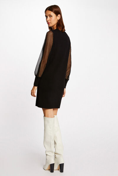 Straight jumper dress with laced sleeves black ladies'