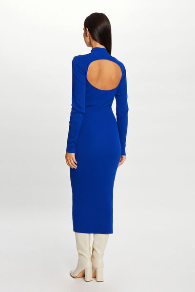 Fitted maxi jumper dress open back electric blue ladies'