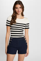 Pull col rond à rayures ivoire femme