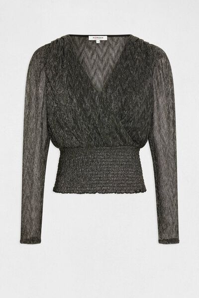 Long-sleeved t-shirt metallised threads silver ladies'