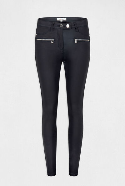 Skinny trousers wet effect navy ladies'