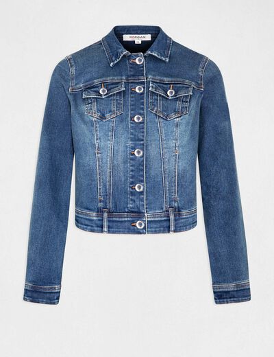 Straight buttoned denim jacket denim stone women
