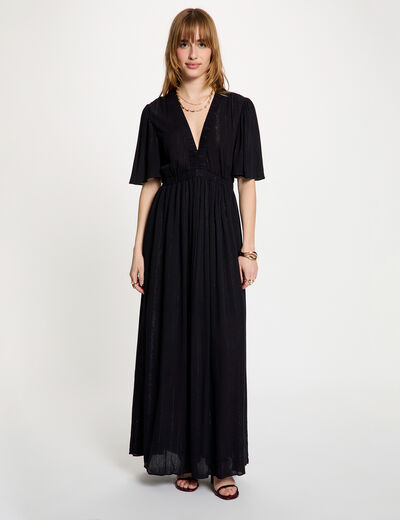 Long dress with v-neck navy blue women