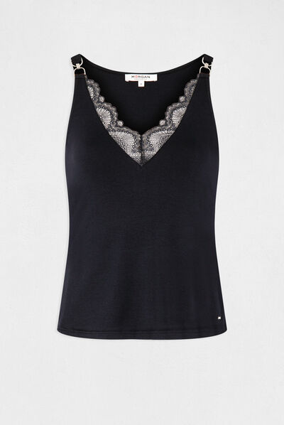 Vest top with thin straps and lace navy ladies'