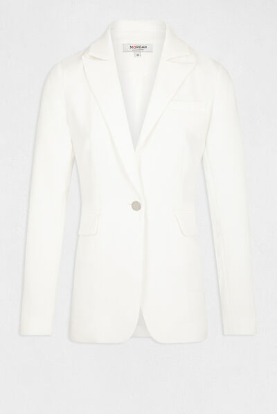 Waisted city jacket notched lapel collar ecru ladies'