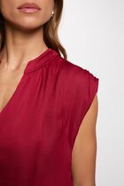 Satin short-sleeved blouse bordeaux women