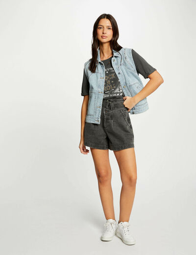 Sleeveless denim jacket jean bleached women