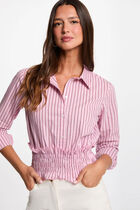 Striped shirt with a notched collar pink women