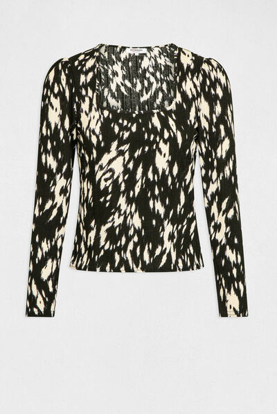 T-shirt square neck and abstract print multico ladies'