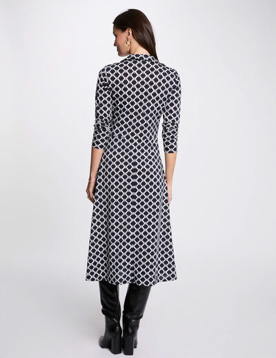 Printed straight midi dress navy blue women