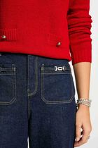 Jumper openwork and round neck red women