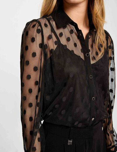 T-shirt with lavalli&egrave;re collar black women