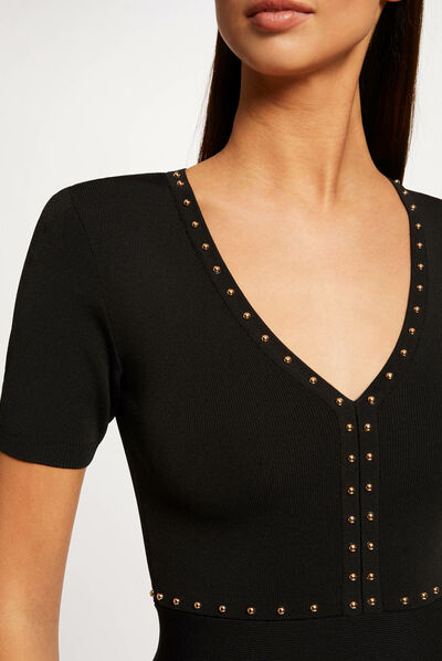 Fitted jumper dress with studs black ladies'