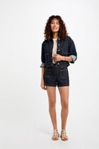 Short denim jacket raw denim women