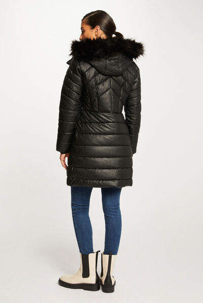Straight padded jacket with hood black ladies'