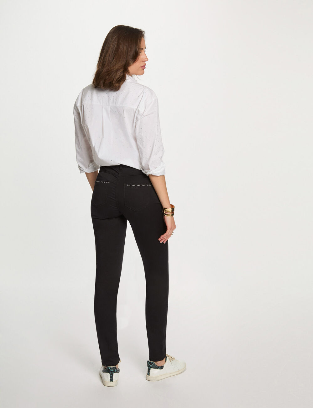 Slim trousers with wet effect black women