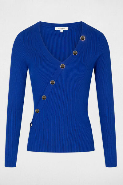 Long-sleeved jumper with buttons electric blue ladies'