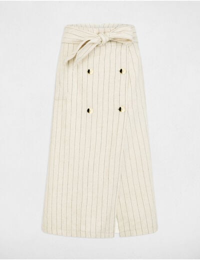 Striped midi skirt beige women