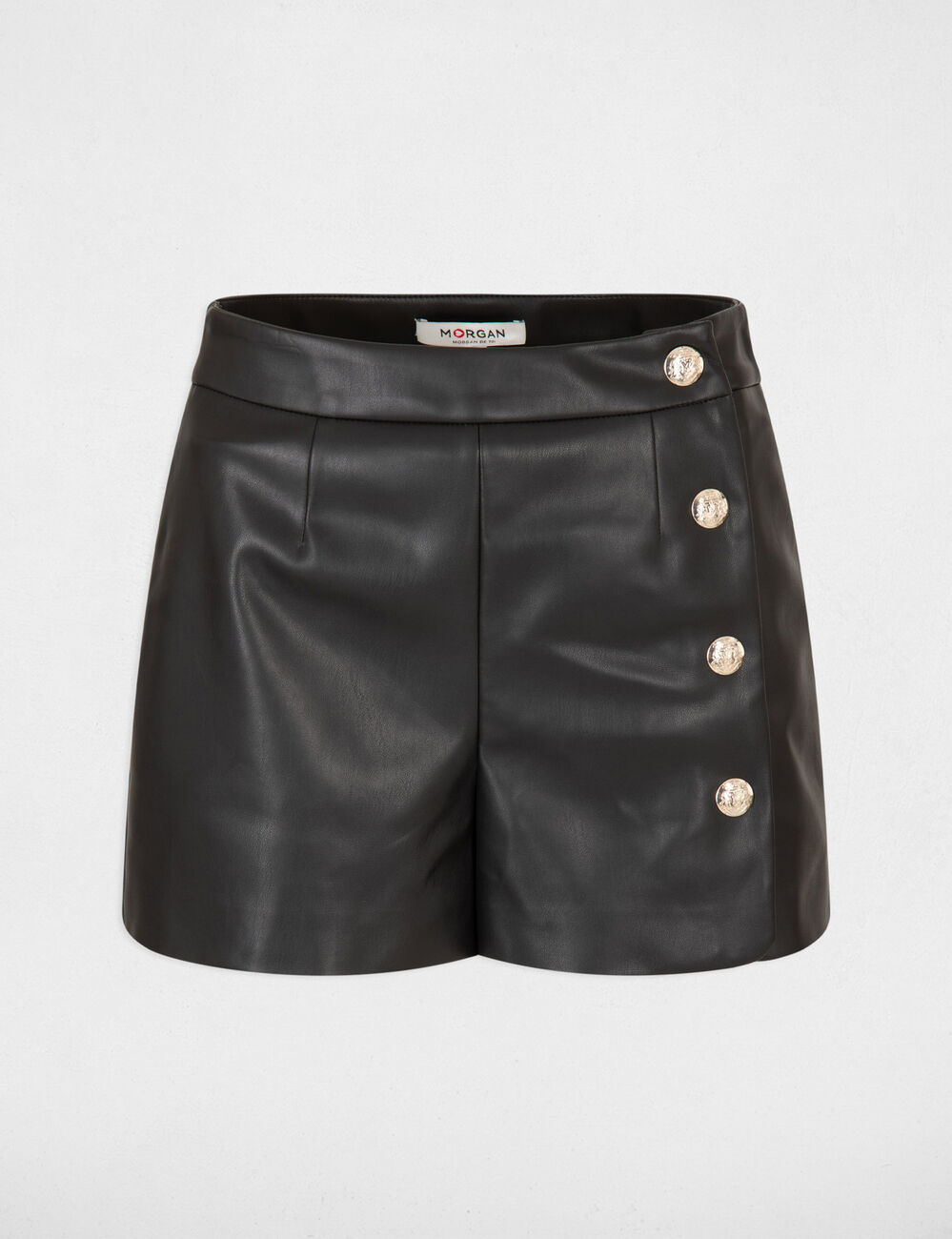 Loose faux leather shorts with buttons black women