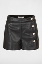 Loose faux leather shorts with buttons black women