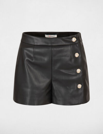 Loose faux leather shorts with buttons black ladies'