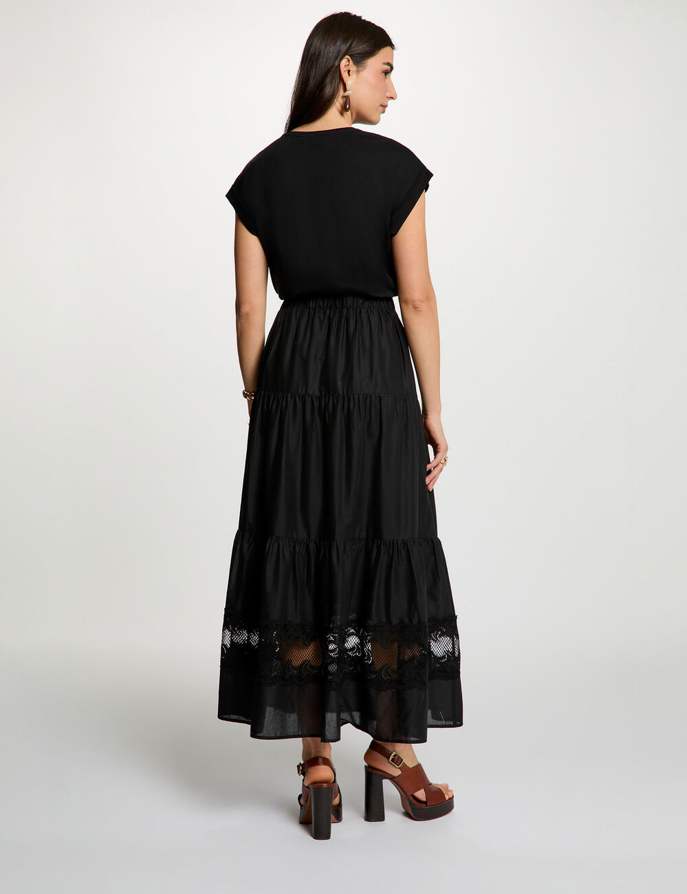 Long tiered skirt black women