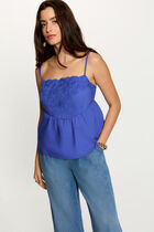 Embroidered top with thin straps blue women