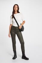 Pantalon slim enduit vert foncé femme