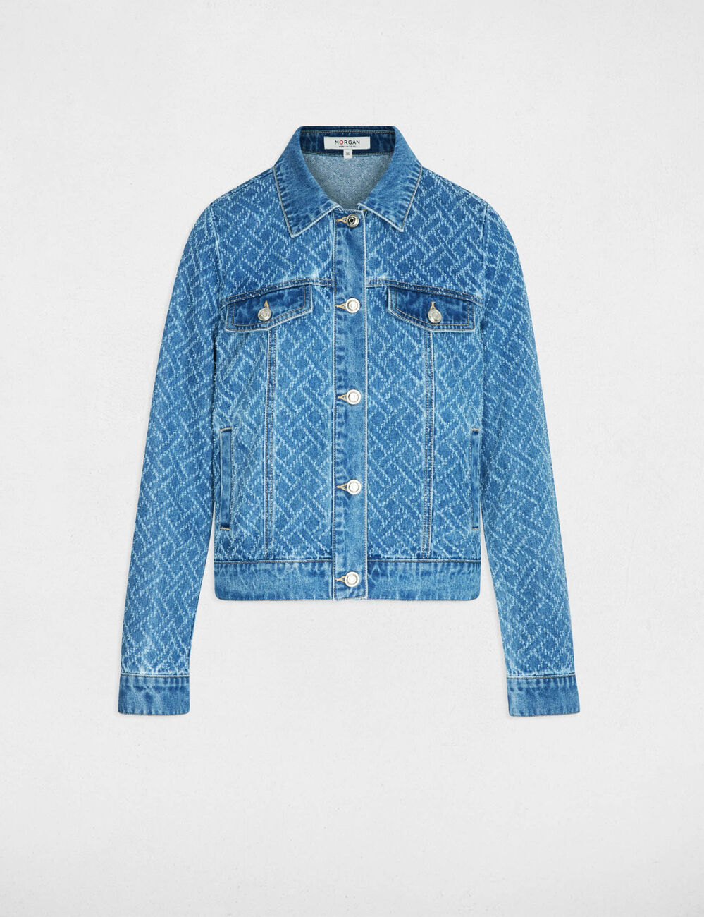 Chevron jacquard jacket denim stone women