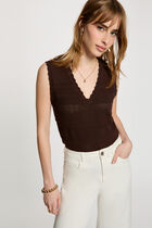 Fitted V-neck sweater dark brown women